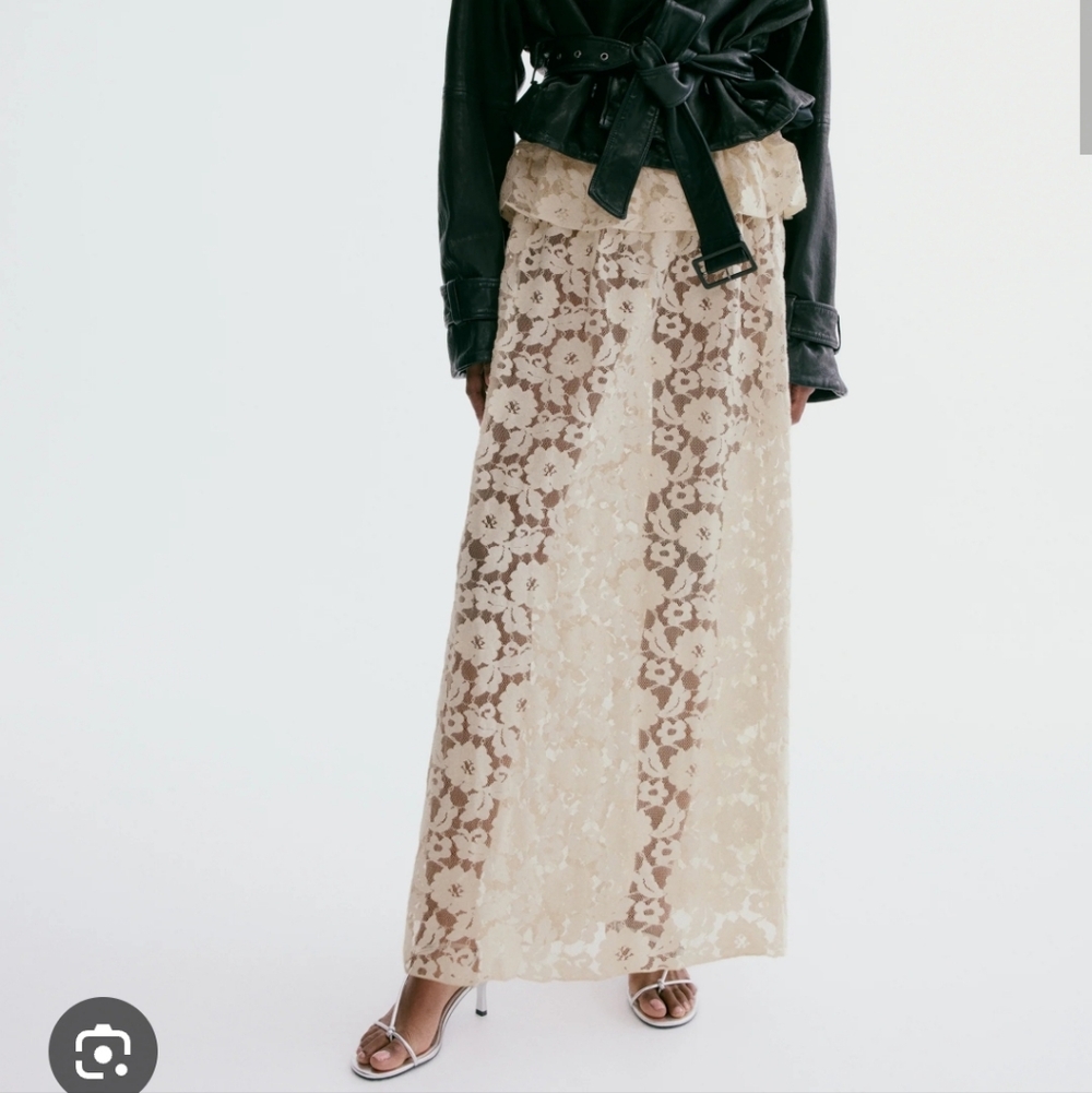 Women's Light beige Lace Midi Skirt H&m Cream Medium Med M